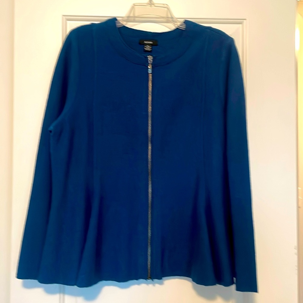 Peacock blue, Alfani wool jacket with front zipper and flared bottom
